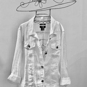 JNY JONES NEW YORK White Linen Jean Jacket With Metal Trims